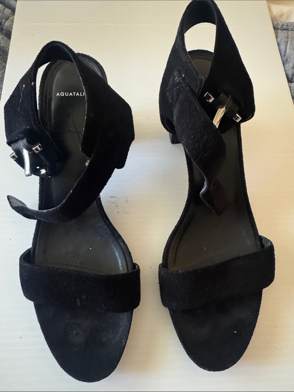 Aquatalia Black Suede Crisscross Ankle-Strap Heels
